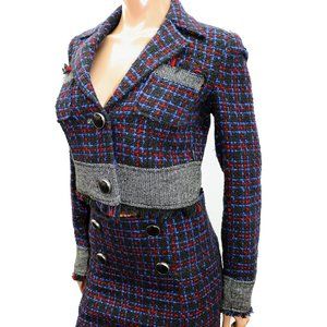 D E.P.T. 2 piece tweed Wool SKIRT SUIT Cropped JACKET M